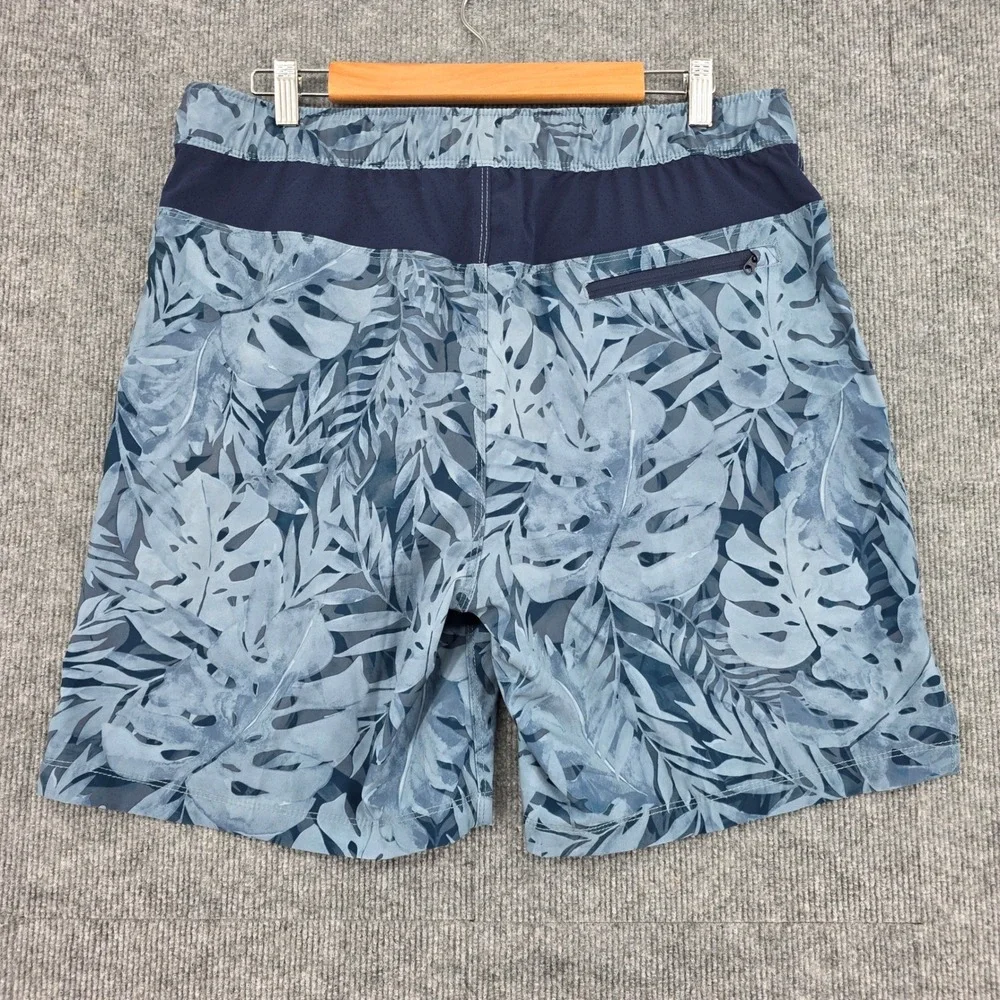 Speedo Mens Blue Tropical Leaf Print Swim Trunks Board Shorts 7778276 Large